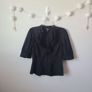 Bebe Black Ruffle Collar Short Sleeve Shirt